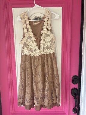 ModCloth Beige and Cream Lace Midi Dress